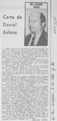 Carta de Daniel Belmar. Carta de Daniel Belmar.