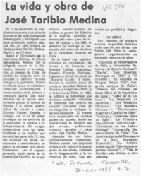 La Vida y obra de José Toribio Medina. La Vida y obra de José Toribio Medina.