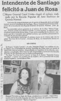 Intendente de Santiago felicitó a Juan de Rosa. Intendente de Santiago felicitó a Juan de Rosa.