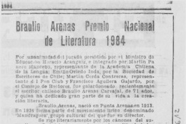 Braulio Arenas, Premio Nacional de Literatura 1984 Braulio Arenas, Premio Nacional de Literatura 1984