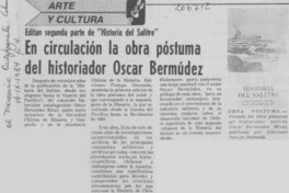 En circulación la obra póstuma del historiador Oscar Bermúdez En circulación la obra póstuma del historiador Oscar Bermúdez