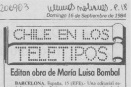 Editan obra de María Luisa Bombal Editan obra de María Luisa Bombal