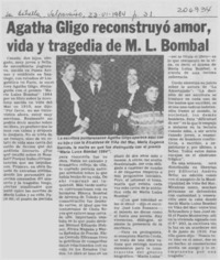 Agata Gligo reconstruyó amor, vida y tragedia de M. L. Bombal Agata Gligo reconstruyó amor, vida y tragedia de M. L. Bombal
