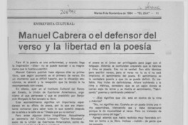 Manuel Cabrera o el defensor del verso y la libertad en la poesía Manuel Cabrera o el defensor del verso y la libertad en la poesía