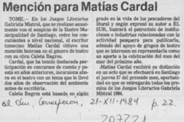 Mención para Matías Cardal Mención para Matías Cardal