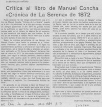 Crítica al libro de Manuel Concha "Crónica de La Serena" de 1872 Crítica al libro de Manuel Concha "Crónica de La Serena" de 1872