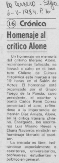 Homenaje al crítico Alone Homenaje al crítico Alone