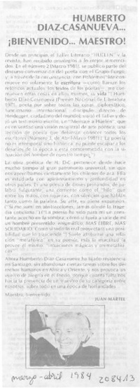 Humberto Díaz-Casanueva -- Bien venido -- Maestro! Humberto Díaz-Casanueva -- Bien venido -- Maestro!