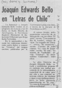 Joaquín Edwards Bello en "Letras de Chile" Joaquín Edwards Bello en "Letras de Chile"