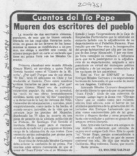 Mueren dos escritores del pueblo Mueren dos escritores del pueblo