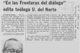 "En las fronteras del diálogo" edita teólogo U. del Norte "En las fronteras del diálogo" edita teólogo U. del Norte