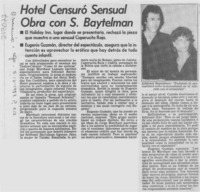 Hotel censuró sensual obra con S. Baytelman Hotel censuró sensual obra con S. Baytelman