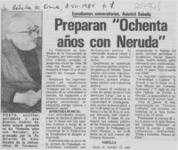 Preparan "Ochenta años con Neruda" Preparan "Ochenta años con Neruda"