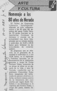 Homenaje a los 80 años de Neruda Homenaje a los 80 años de Neruda