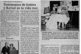 Testimonios de Sabina y Rafael en la vida real Testimonios de Sabina y Rafael en la vida real