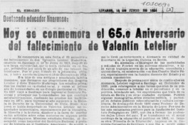 Hoy se conmemora el 65° aniversario del fallecimiento de Valentín Letelier Hoy se conmemora el 65° aniversario del fallecimiento de Valentín Letelier