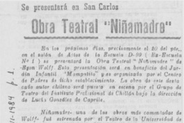Obra teatral "Niñamadre". Obra teatral "Niñamadre".