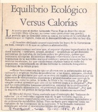 Equilibrio ecológico versus calorías. Equilibrio ecológico versus calorías.