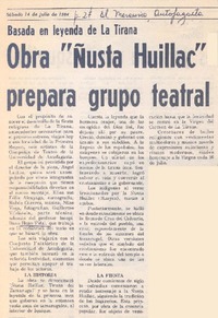 Obra "Ñusta Huillac" prepara grupo teatral. Obra "Ñusta Huillac" prepara grupo teatral.