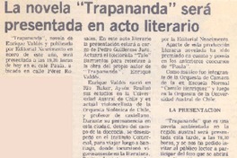 La novela "Trapananda" será presentada en acto literario. La novela "Trapananda" será presentada en acto literario.