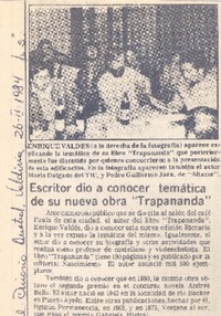 Escritor dió a conocer temática se du nueva obra "Trapananda" Escritor dió a conocer temática se du nueva obra "Trapananda"