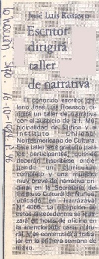 Escritor dirigirá taller de narrativa. Escritor dirigirá taller de narrativa.