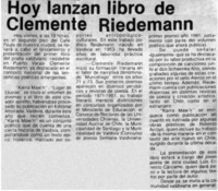Hoy lanzan libro de Clemente Riedemann. Hoy lanzan libro de Clemente Riedemann.