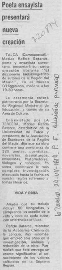 Poeta ensayista presentará nueva creación Poeta ensayista presentará nueva creación