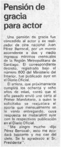 Pensión de gracia para actor. Pensión de gracia para actor.