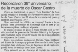 Recordaron 39 aniversario de la muerte de Óscar Castro Recordaron 39 aniversario de la muerte de Óscar Castro