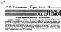 Murió escritor Antonio Di Benedetto. Murió escritor Antonio Di Benedetto.