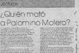 ¿Quién mató a Palomino Molero? ¿Quién mató a Palomino Molero?