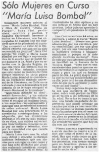 Sólo mujeres en Curso "María Luisa Bombal" Sólo mujeres en Curso "María Luisa Bombal"