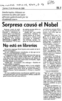 Sorpresa causó el Nobel Sorpresa causó el Nobel