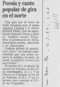 Poesía y canto popular de gira en el norte. Poesía y canto popular de gira en el norte.