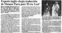 Experto inglés elogia traducción de Nicanor Parra para "El rey Lear" Experto inglés elogia traducción de Nicanor Parra para "El rey Lear"
