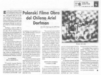 Polanski filma obra del chileno Ariel Dorfman Polanski filma obra del chileno Ariel Dorfman