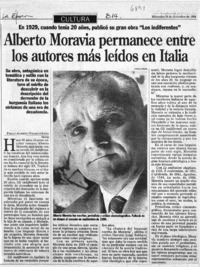Alberto Moravia permanece entre los autores más leídos en Italia Alberto Moravia permanece entre los autores más leídos en Italia