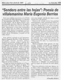 "Sendero entre las hojas", poesía de villalemanina María Eugenia Berríos "Sendero entre las hojas", poesía de villalemanina María Eugenia Berríos