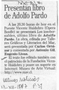 Presentan libro de Adolfo Pardo Presentan libro de Adolfo Pardo