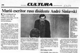 Murió escritor ruso disidente André Siniavski. Murió escritor ruso disidente André Siniavski.