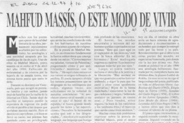 Mahfud Massis, o este modo de vivir Mahfud Massis, o este modo de vivir