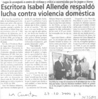Escritora Isabel Allende respaldó lucha contra violencia doméstica Escritora Isabel Allende respaldó lucha contra violencia doméstica