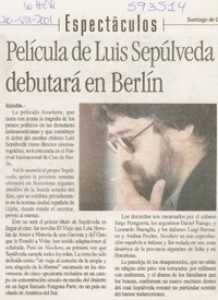 Película de Luis Sepúlveda debutará en Berlín Película de Luis Sepúlveda debutará en Berlín