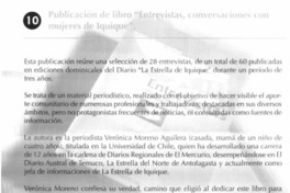 Publicación del libro "Entrevistas, conversaciones con mujeres de Iquique". Publicación del libro "Entrevistas, conversaciones con mujeres de Iquique".