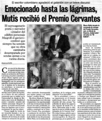 Emocionado hasta las lágrimas, Mutis recibió el Premio Cervantes. Emocionado hasta las lágrimas, Mutis recibió el Premio Cervantes.