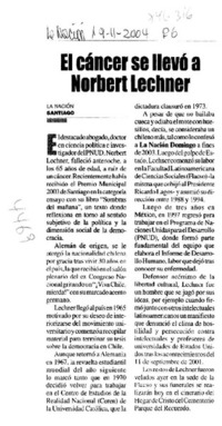 El Cáncer se llevó a Norbert Lechner El Cáncer se llevó a Norbert Lechner