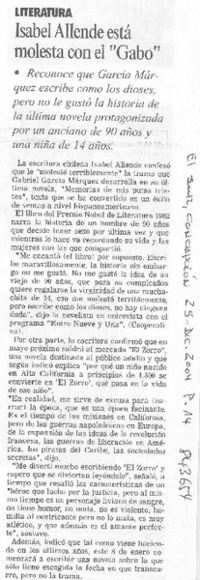 Isabel Allende está molesta con el "Gabo" Isabel Allende está molesta con el "Gabo"