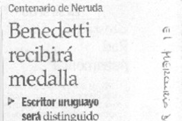 Benedetti recibirá medalla Benedetti recibirá medalla