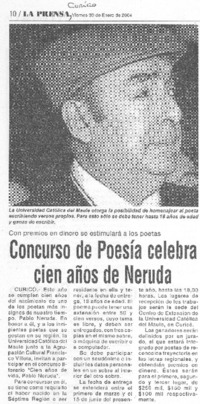 Concurso de poesía celebra cien años de Neruda Concurso de poesía celebra cien años de Neruda